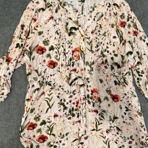 Hilary Radley Floral Blouse with Red and Green Accents